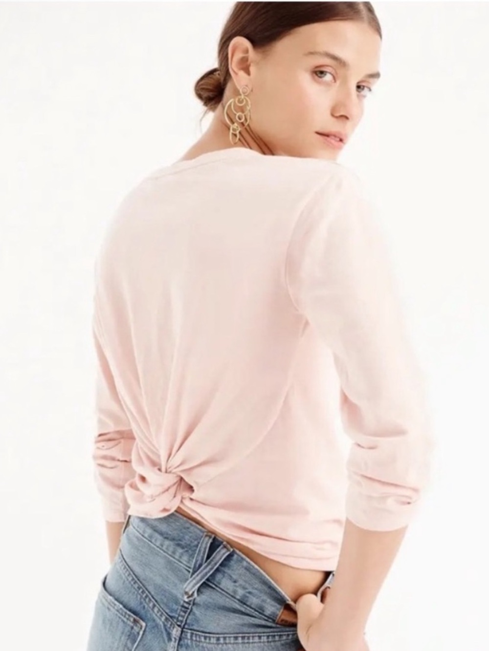 J. Crew Twist-Back Quarter Sleeve Top in Pale Pink size XL